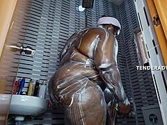 Hottest Big Booty Black Wife Takes Creampie in Steamy Shower Fuck