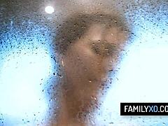 Stepbrother pounds stepsisters' shaved pussies in taboo threesome!