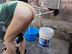 Sexy big boobs bhabhi bathing wet outdoors in public 🔥🛁💦