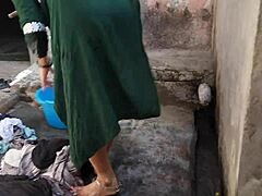 Sexy big boobs bhabhi bathing wet outdoors in public 🔥🛁💦