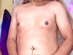 hot transsexual strokes her juicy cock seductively