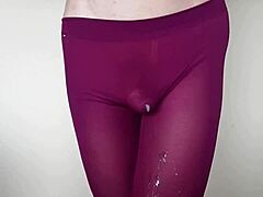 Misr4 cums hard on burgundy leggings update