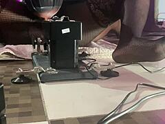 black pornstar rides sex machine but her pussy craves real cock instead