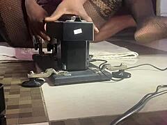 black pornstar rides sex machine but her pussy craves real cock instead