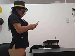 office slut plugs ass to stay horny at work all day