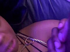 Pretty young ebony licks balls moans under monster black cock facial