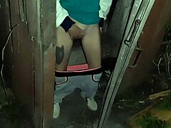 hairy pussy cums hard masturbating in public country toilet at night