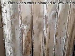 hairy pussy cums hard masturbating in public country toilet at night