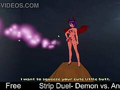 demon rips angel clothes in erotic lesbian strip duel