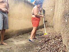 madrasta gets fucked hard in backyard while neighbors spy