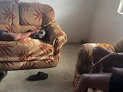 A casual gist turns into wild group sex with skinny ebony tattooed colleagues