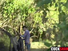 Hey, cuck hubby's watching his wife fuck stranger camping outside...