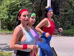 Three amateurs ride cock in outdoor anal pov