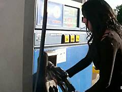 Big tits brown skin milf wife flashes seduces stranger's huge cock for risky public parking cheat