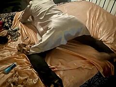 amateur slut in zebra satin corset and panties takes pov doggy blowjob ass lick