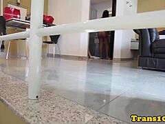 damn bubblebutt tranny latina bounces round ass in heels tan lines piercing tongue out