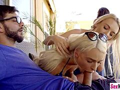 me and my teen stepsis friend slobber on that huge cock uhmm