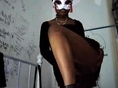 goth domme teases natural tits in heels to drain balls!