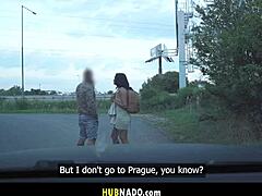 Aussie Star Begs Ride from Big Cock Driver in Prague Car