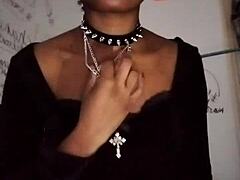 goth domme teases natural tits in heels to drain balls!