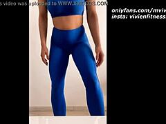 Young Brunette Fitness Amateur Strips Leggings Panties Workout