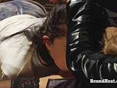 curvy lesbian slave laps mistress pussy to squirting orgasm