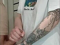 Stepmom's friend strokes my cock to explosion at wild house party