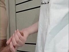 Stepmom's friend strokes my cock to explosion at wild house party