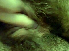 Tied up slut fucks hairy pussy with huge clit till purple cum