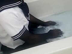i'm slipping into sailor uniform and black pantyhose for a slippery lotion bath romp