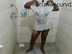 wet bathroom twerking leads to rough sucking and pounding couple fun