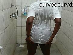 wet bathroom twerking leads to rough sucking and pounding couple fun
