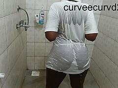 wet bathroom twerking leads to rough sucking and pounding couple fun