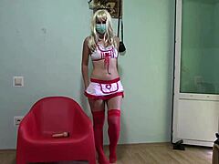 Nurse dildo rams hairy pussy anal in stockings fetish