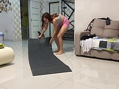 Angie Elif Plays Pussy After Yoga With Hot Small Tits