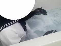 i'm slipping into sailor uniform and black pantyhose for a slippery lotion bath romp