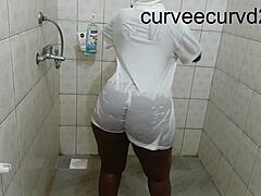 wet bathroom twerking leads to rough sucking and pounding couple fun