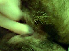 Tied up slut fucks hairy pussy with huge clit till purple cum