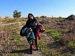 Outdoor Public Risky Blowjob Curvy Wife Deepthroat Facial Swallow