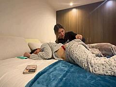 hubby's maid fingers me in bathroom then slams lesbian ass at night when he's gone