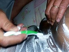 smoothing her plump pussy webcam style before the main event