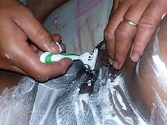 smoothing her plump pussy webcam style before the main event