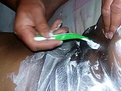 smoothing her plump pussy webcam style before the main event