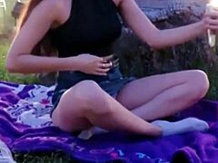 petite college teen flashes in public park, creampie scandal erupts