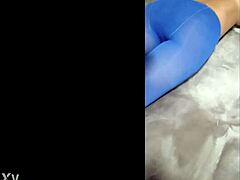 sexy pantyhose legs in blue high heels tease