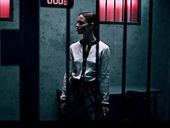 Redhead fuck doll bound in BDSM escape room, used hard in freeze fetish