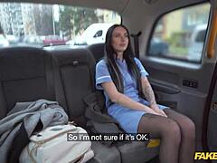 fake taxi nurse uniform babe sucks off driver then rides hard before her shift