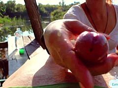 Guy jerks off stranger for cash publicly