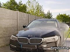 Big Tits Blonde Bikini Car Wash Leads to Monster Cock Titty Fuck