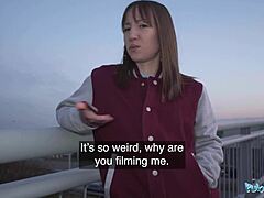 hot brunette dances publicly then takes hard outdoor pounding